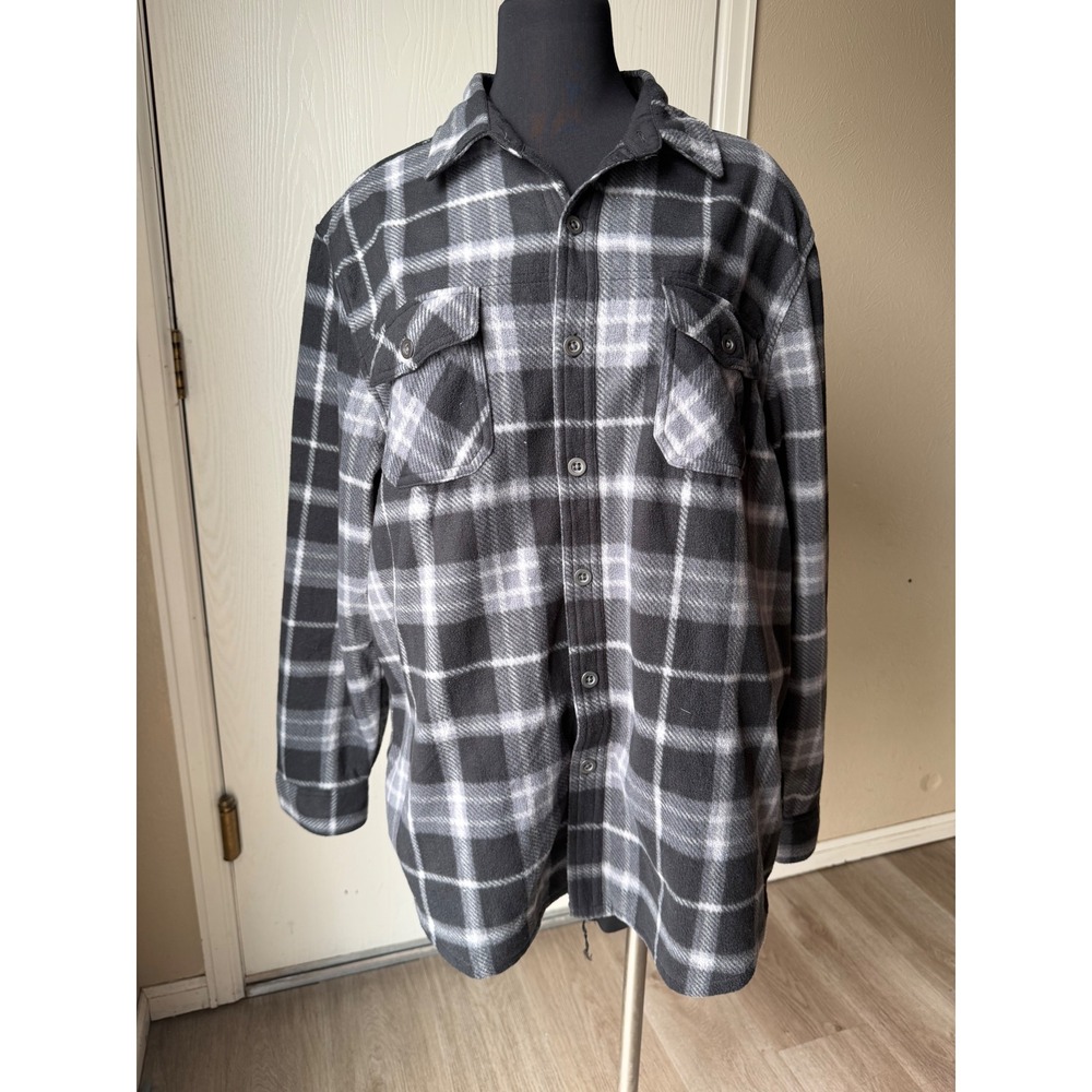 Freedom Foundry Mens Large Black Grey Plaid Fleece Flannel Shirt Jacket L